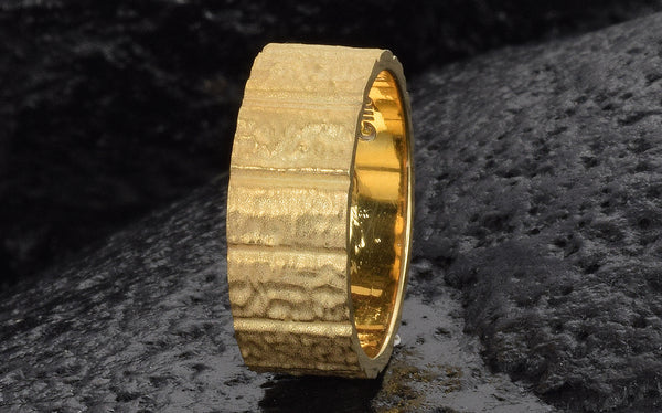 Textured 14K gold wedding band ring