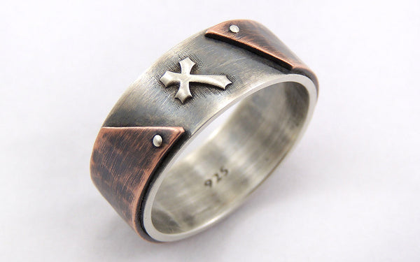 Men unique cross wedding ring