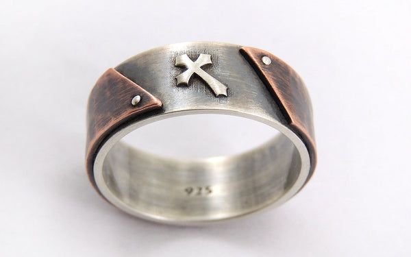 Men unique cross wedding ring