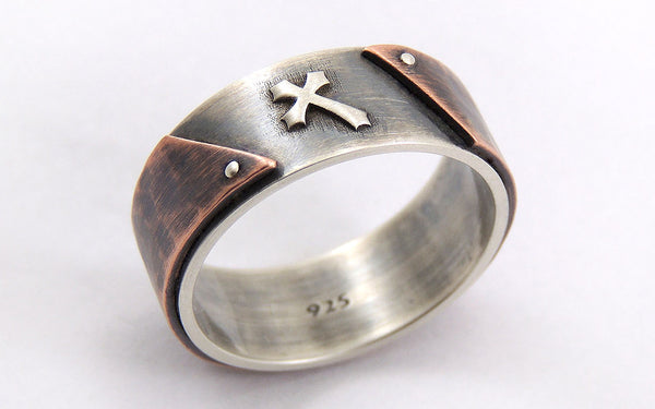 Men unique cross wedding ring