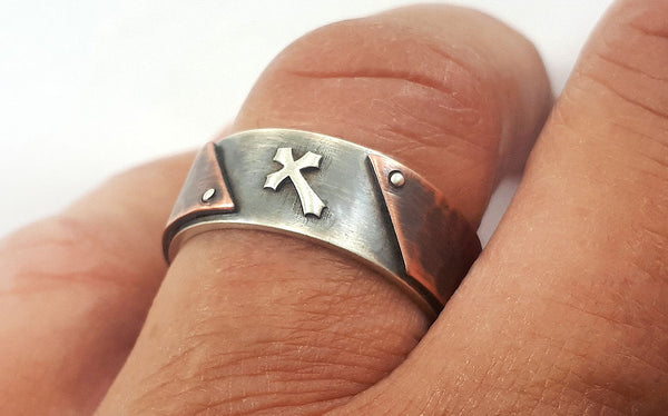 Men unique cross wedding ring