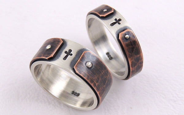 Rustic Wedding Bands Set, Handmade Christian Couple Rings 