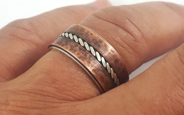 Silver copper rustic wedding band for men