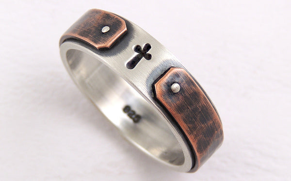 6mm Cross Wedding Band made of Silver and Copper