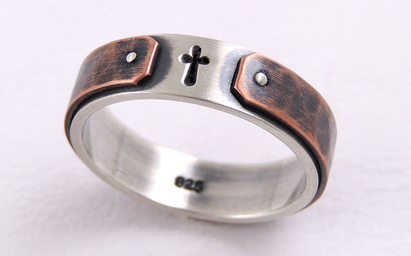 6mm Cross Wedding Band made of Silver and Copper