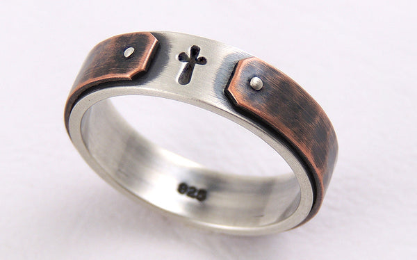 6mm Cross Wedding Band made of Silver and Copper