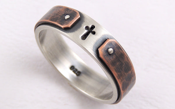 6mm Cross Wedding Band made of Silver and Copper