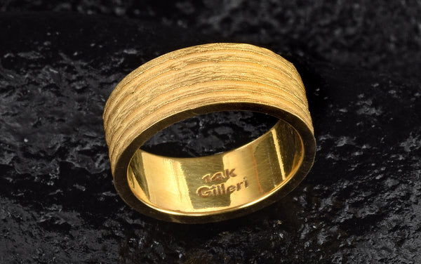 Gold tree bark wedding ring