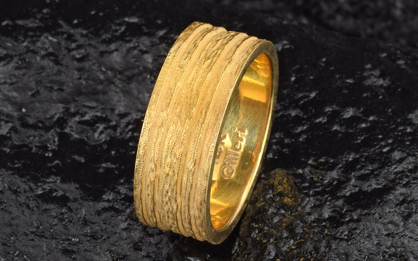 Gold tree bark wedding ring