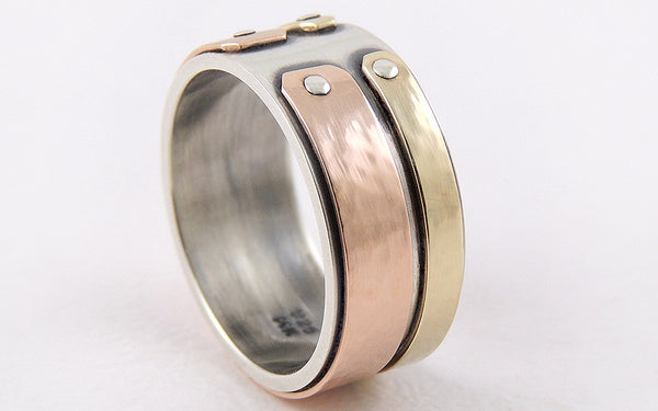 One-of-a-Kind Mixed Metals Men's Gold Ring, Handmade of Rose and Yellow Gold with Silver