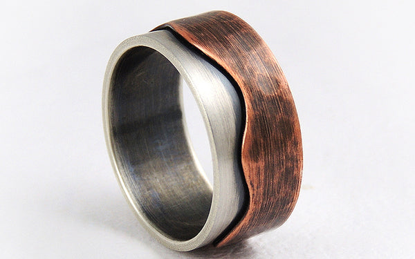 Silver men's promise rings with a rustic look