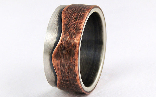 Rustic men's ring made of silver and copper 
