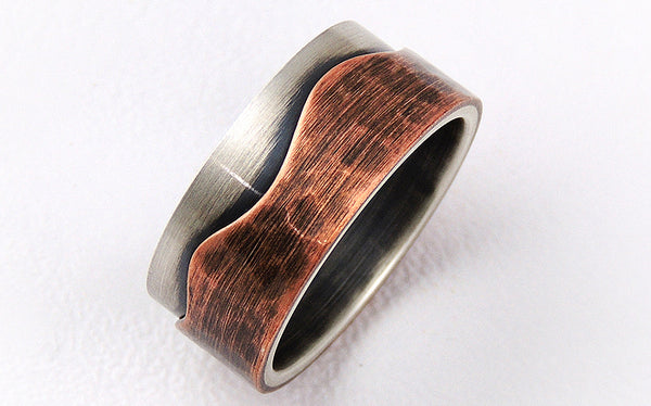 mens promise ring, rustic silver and copper