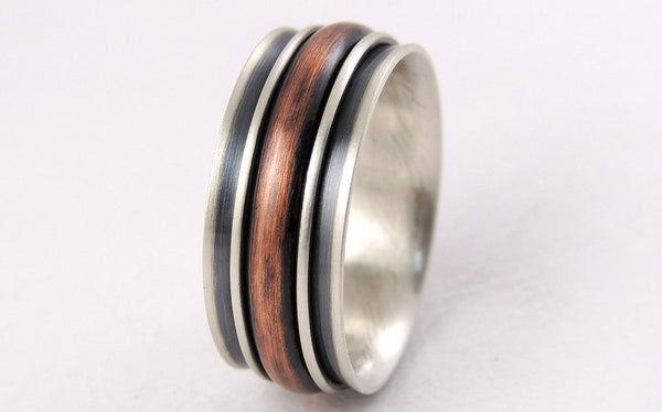 Unique Engagement Ring Band, Silver Rustic Copper, Comfort-fit 