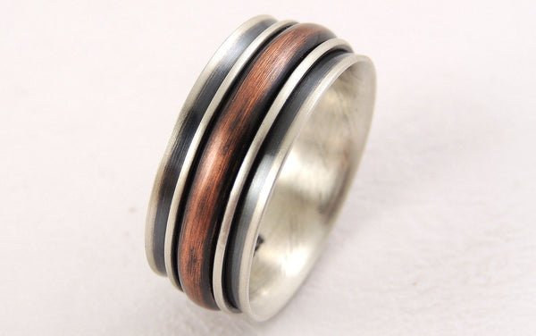 Mens Wedding Band, Silver Copper 10mm wide