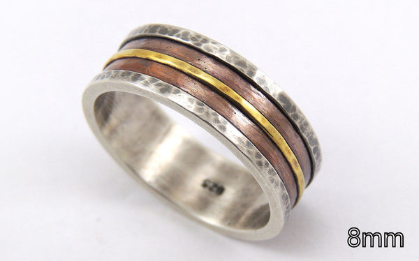 Mens Viking Ring - 14K Gold / Silver / Copper / 8mm - 12mm