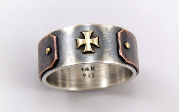 Templar Cross Ring for Men - Silver/Copper/14K Gold