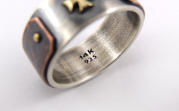 Templar Cross Ring for Men - Silver/Copper/14K Gold