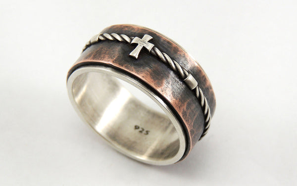 Mens Religious Ring Catholic Silver & Copper / Yes