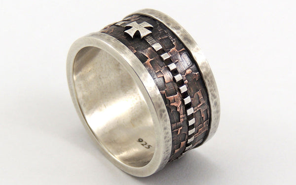 Mens Wedding Band Ring With Templar Cross