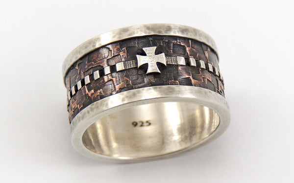 Mens Wedding Band Ring With Templar Cross