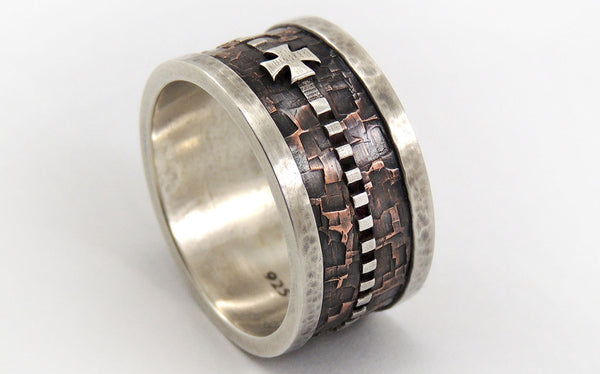 Mens Wedding Band Ring With Templar Cross