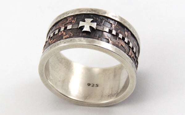Mens Wedding Band Ring With Templar Cross