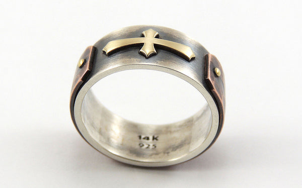 Mens Wedding Ring with Gold Cross