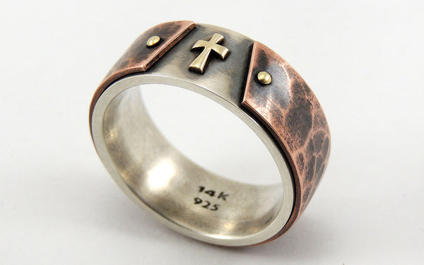 Mens Wedding Band With Gold Cross