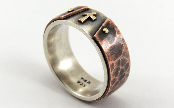 Mens Wedding Band With Gold Cross