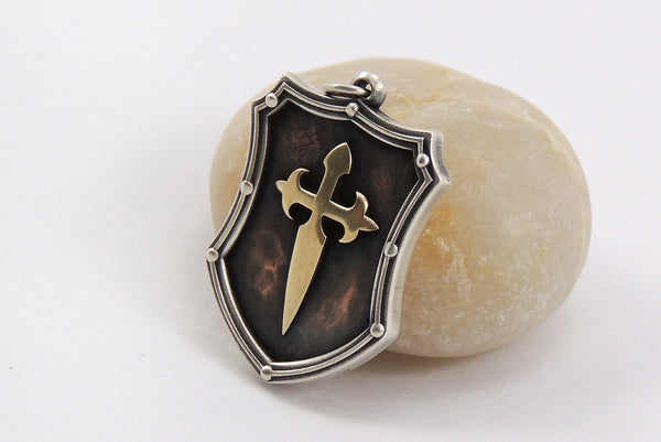 Rustic Cross Pendant - St James Cross 14K Gold / Silver / Copper