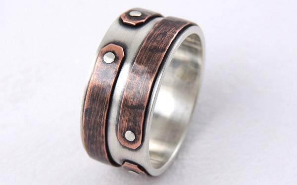 One-of-a-Kind Men's Rustic Band uniquely handmade of Silver and Copper
