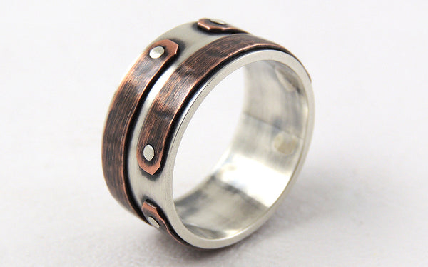 One-of-a-Kind Men's Rustic Band uniquely handmade of Silver and Copper