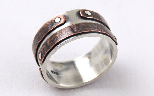 One-of-a-Kind Men's Rustic Band uniquely handmade of Silver and Copper