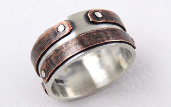 One-of-a-Kind Men's Rustic Band uniquely handmade of Silver and Copper