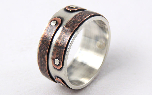 One-of-a-Kind Men's Rustic Band uniquely handmade of Silver and Copper