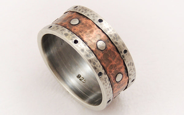Promise rings for men Silver and Copper 7 to 10mm wide