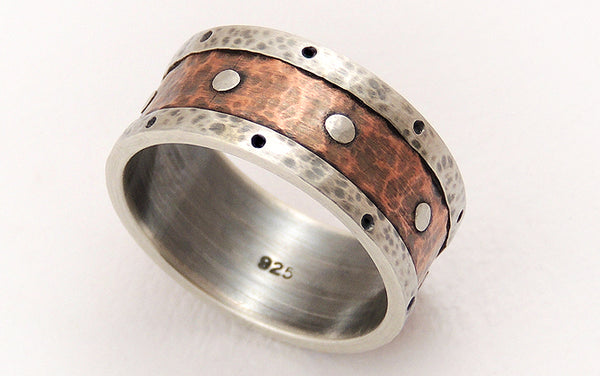 Viking wedding band, silver and rustic copper