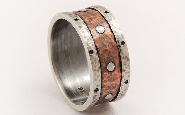 Unique mens wedding silver and rustic copper
