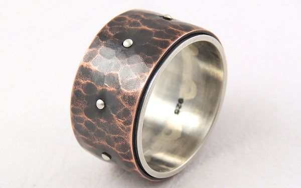 One-of-a-Kind Men's Wide Band Ring handmade of Silver and Copper