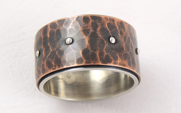 One-of-a-Kind Men's Wide Band Ring handmade of Silver and Copper