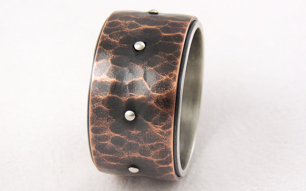 One-of-a-Kind Men's Wide Band Ring handmade of Silver and Copper