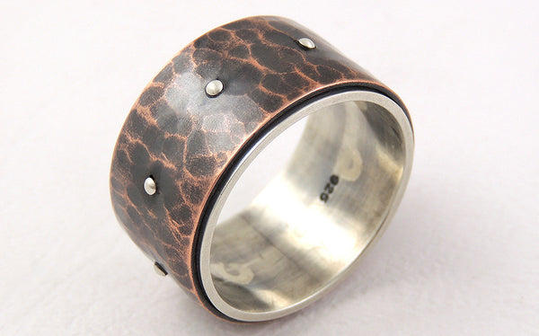 One-of-a-Kind Men's Wide Band Ring handmade of Silver and Copper