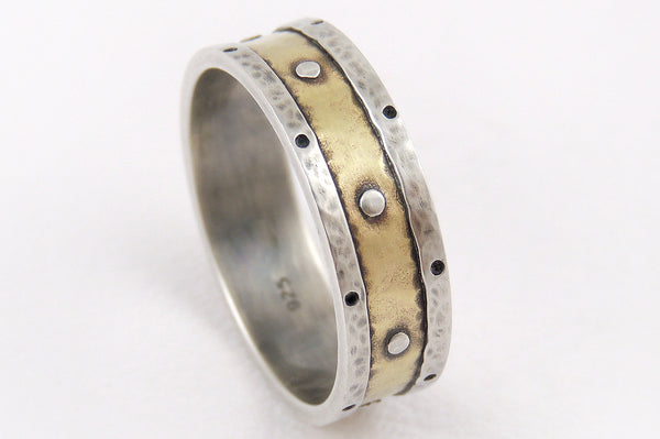 Customized Viking Style Ring for Men, Silver and 14K Gold