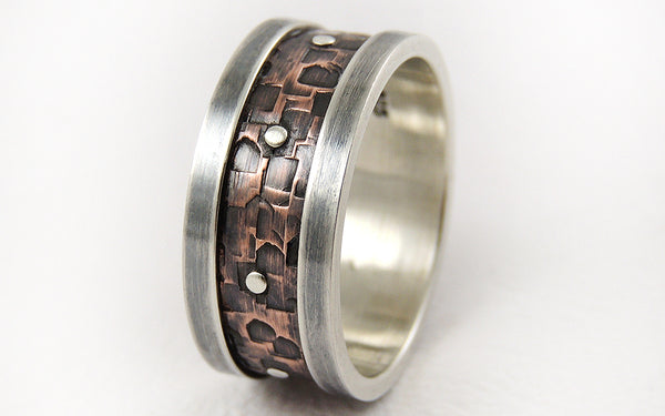 Two-tone unique handmade men's ring  