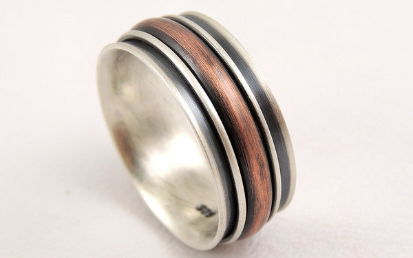 Mens Promise Ring, Silver Copper 10mm wide