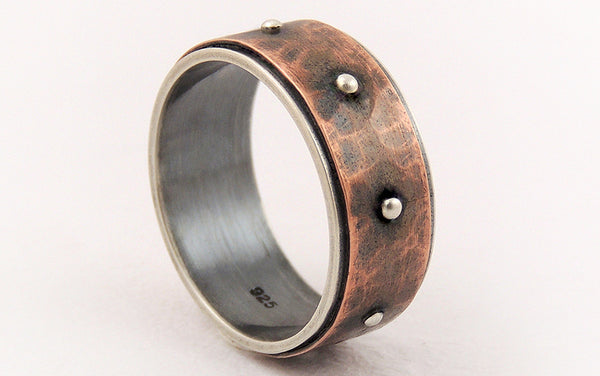 One-of-a-Kind Men's Rustic Wedding Ring handmade of Silver and Copper