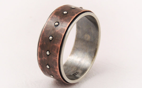 Silver Copper Unique Engagement Ring uniquely handmade to get this rustic character