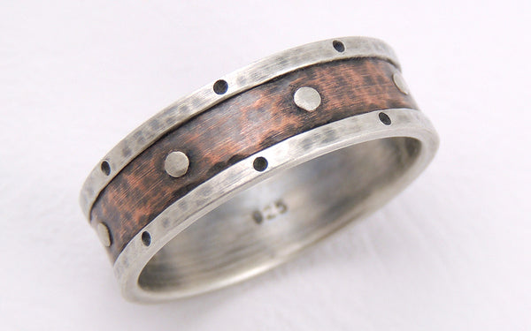 Two-tone Silver Copper Handmade Wedding Ring