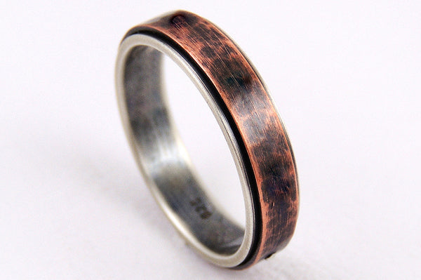 Unique 5mm Wedding Band, Handmade of Silver and Copper